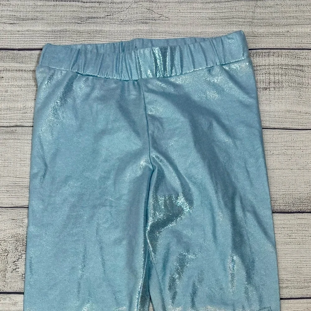 Girls Metallic Blue Shimmer Leggings Size L 10–12 NWT Stretch Elastic Waist